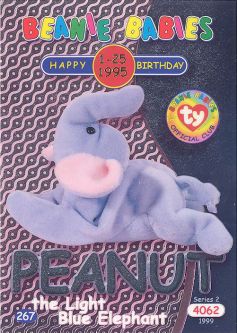 TY Beanie Babies BBOC Card - Series 2 Birthday (SILVER) - PEANUT the Light Blue Elephant
