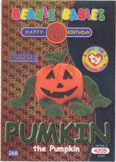 TY Beanie Babies BBOC Card - Series 2 Birthday (GREEN) - PUMKIN the Pumpkin