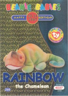 TY Beanie Babies BBOC Card - Series 2 Birthday (BLUE) - RAINBOW the Chameleon