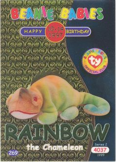 TY Beanie Babies BBOC Card - Series 2 Birthday (GREEN) - RAINBOW the Chameleon
