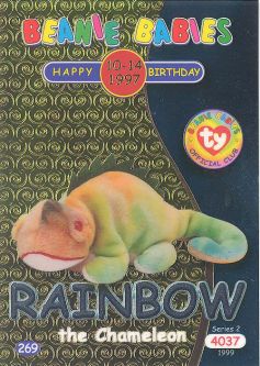 TY Beanie Babies BBOC Card - Series 2 Birthday (SILVER) - RAINBOW the Chameleon