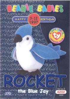 TY Beanie Babies BBOC Card - Series 2 Birthday (BLUE) - ROCKET the Blue Jay