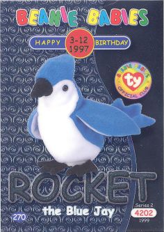 TY Beanie Babies BBOC Card - Series 2 Birthday (SILVER) - ROCKET the Blue Jay