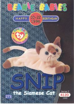 TY Beanie Babies BBOC Card - Series 2 Birthday (BLUE) - SNIP the Siamese Cat