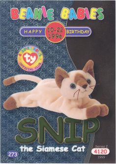 TY Beanie Babies BBOC Card - Series 2 Birthday (GREEN) - SNIP the Siamese Cat