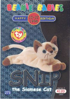 TY Beanie Babies BBOC Card - Series 2 Birthday (SILVER) - SNIP the Siamese Cat