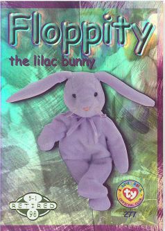 TY Beanie Babies BBOC Card - Series 2 Retired (GREEN) - FLOPPITY the Lilac Bunny