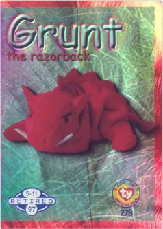 TY Beanie Babies BBOC Card - Series 2 Retired (BLUE) - GRUNT the Razorback