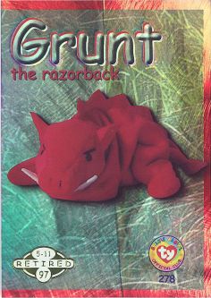 TY Beanie Babies BBOC Card - Series 2 Retired (GREEN) - GRUNT the Razorback