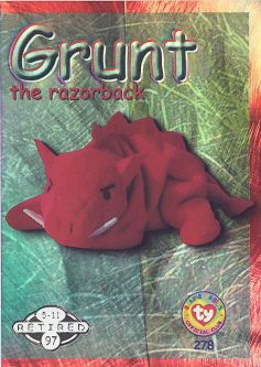 TY Beanie Babies BBOC Card - Series 2 Retired (SILVER) - GRUNT the Razorback