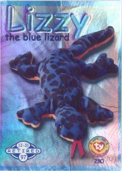 TY Beanie Babies BBOC Card - Series 2 Retired (BLUE) - LIZZY the Blue Lizard