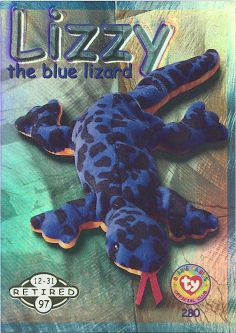 TY Beanie Babies BBOC Card - Series 2 Retired (GREEN) - LIZZY the Blue Lizard
