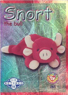 TY Beanie Babies BBOC Card - Series 2 Retired (BLUE) - SNORT the Bull