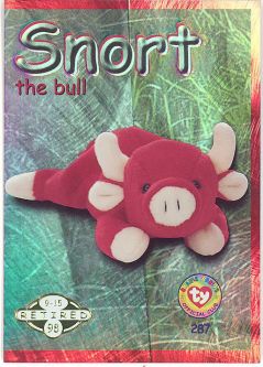 TY Beanie Babies BBOC Card - Series 2 Retired (GREEN) - SNORT the Bull