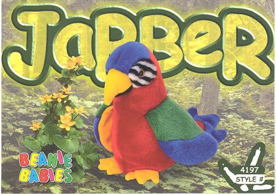 Ty Beanie Baby~#4197~Jabber The Colorful Parrot~5th Generation~Good Heart Tag~BB 
