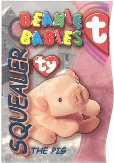 TY Beanie Babies BBOC Card - Series 3 - Beanie/Buddy Left (TEAL) - SQUEALER the Pig