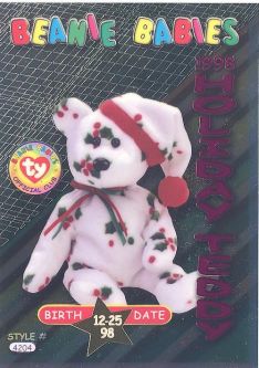 TY Beanie Babies BBOC Card - Series 3 Birthday (MAGENTA) - 1998 HOLIDAY TEDDY