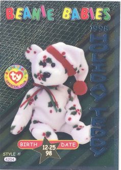 TY Beanie Babies BBOC Card - Series 3 Birthday (TEAL) - 1998 HOLIDAY TEDDY