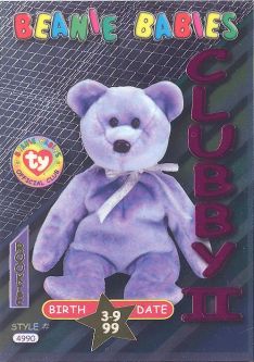 TY Beanie Babies BBOC Card - Series 3 Birthday (MAGENTA) - CLUBBY 2 the Bear