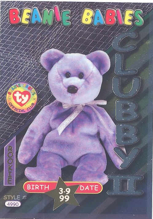 TY Beanie Babies BBOC Card - Series 3 Birthday (SILVER) - CLUBBY 2 the Bear