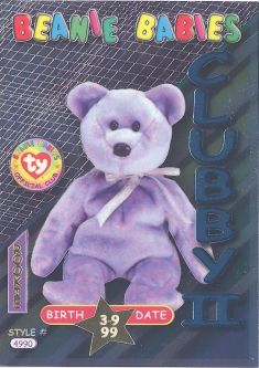 TY Beanie Babies BBOC Card - Series 3 Birthday (TEAL) - CLUBBY 2 the Bear