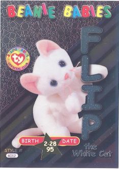 TY Beanie Babies BBOC Card - Series 3 Birthday (SILVER) - FLIP the White Cat