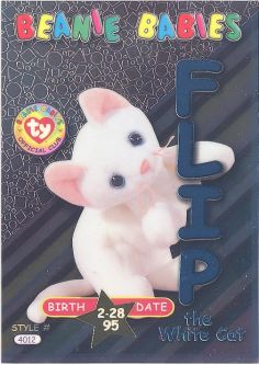 TY Beanie Babies BBOC Card - Series 3 Birthday (TEAL) - FLIP the White Cat