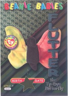 TY Beanie Babies BBOC Card - Series 3 Birthday (SILVER) - FLUTTER the Ty-Dye Butterfly