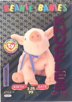 TY Beanie Babies BBOC Card - Series 3 Birthday (MAGENTA) - KNUCKLES the Pig