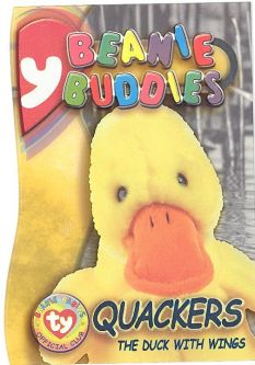 TY Beanie Babies BBOC Card - Series 3 - Beanie/Buddy Right (TEAL) - QUACKERS the Duck with Wings