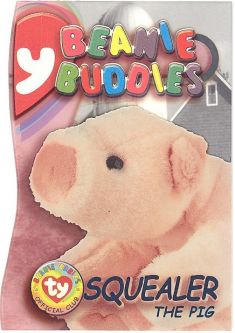 TY Beanie Babies BBOC Card - Series 3 - Beanie/Buddy Right (TEAL) - SQUEALER the Pig