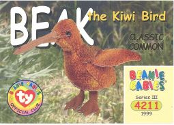 TY Beanie Babies BBOC Card - Series 3 Classic Commons - BEAK the Kiwi Bird