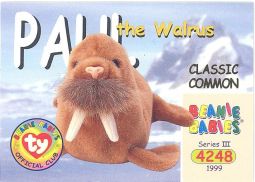 TY Beanie Babies BBOC Card - Series 3 Classic Commons - PAUL the Walrus