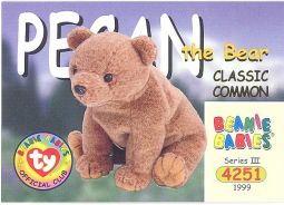 TY Beanie Babies BBOC Card - Series 3 Classic Commons - PECAN the Bear