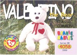 TY Beanie Babies BBOC Card - Series 3 Classic Commons - VALENTINO the Bear