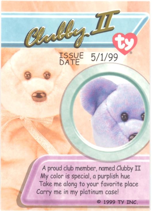 1999 TY BEANIE BABIES OFFICIAL CLUB  NEW Details about   COLLECTOR'S TRADING CARDS CLUBBY 