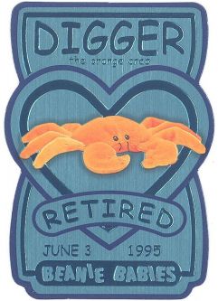 TY Beanie Babies BBOC Card - Series 3 Retired (TEAL) - DIGGER the Orange Crab (#/8640)