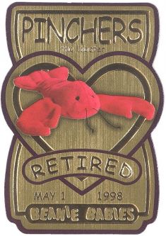 TY Beanie Babies BBOC Card - Series 3 Retired (GOLD) - PINCHERS the Lobster