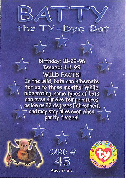 TY Beanie Babies BBOC Card Series 3 Wild (MAGENTA) BATTY the TyDye