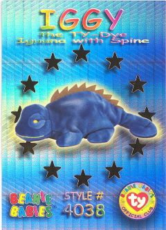 TY Beanie Babies BBOC Card - Series 3 Wild (GOLD) - IGGY the Ty-Dye Iguana with Spine