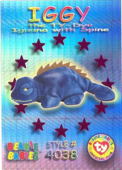 TY Beanie Babies BBOC Card - Series 3 Wild (MAGENTA) - IGGY the Ty-Dye Iguana with Spine