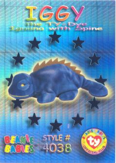 TY Beanie Babies BBOC Card - Series 3 Wild (TEAL) - IGGY the Ty-Dye Iguana with Spine