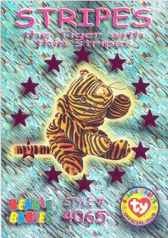 TY Beanie Babies BBOC Card - Series 3 Wild (MAGENTA) - STRIPES the Tiger with thin stripes