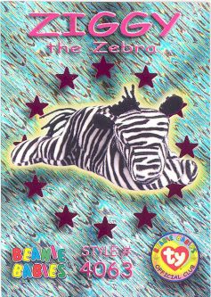 TY Beanie Babies BBOC Card - Series 3 Wild (MAGENTA) - ZIGGY the Zebra