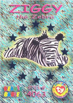 TY Beanie Babies BBOC Card - Series 3 Wild (TEAL) - ZIGGY the Zebra