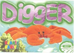 TY Beanie Babies BBOC Card - Series 4 Common - DIGGER the Orange Crab