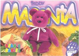 TY Beanie Babies BBOC Card - Series 4 Common - TEDDY MAGENTA NEW FACE