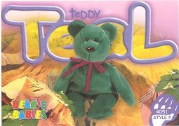TY Beanie Babies BBOC Card - Series 4 Common - TEDDY TEAL NEW FACE