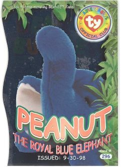 TY Beanie Babies BBOC Card - Series 4 - Beanie/Buddy Left (ORANGE) - PEANUT the Royal Blue Elephant