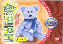 TY Beanie Babies BBOC Card - Series 4 Birthday (ORANGE) - 1999 HOLIDAY TEDDY